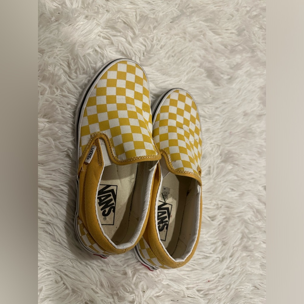 Vans checkered slip ons yellow